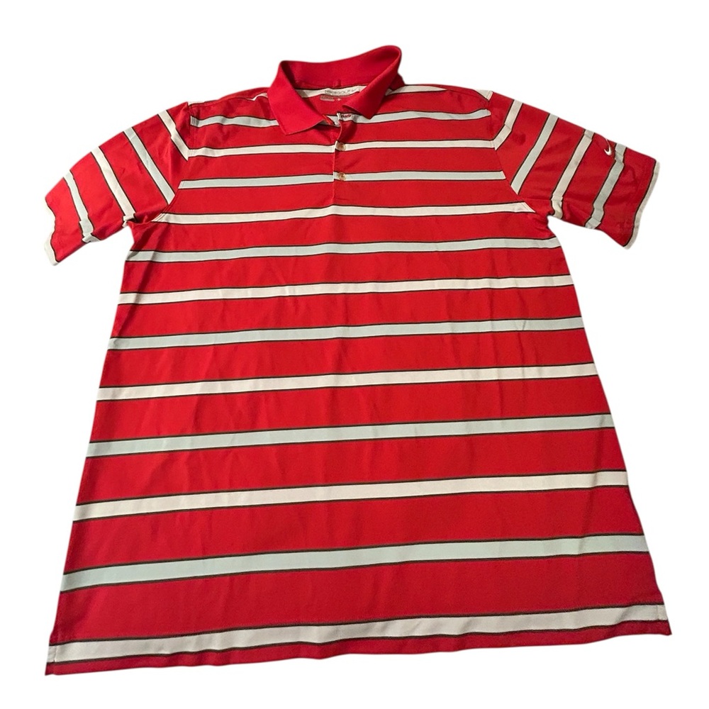 Nike Red and White Striped Polo Shirt